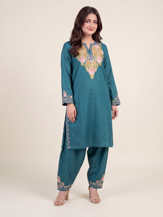 Kashmir Aari cotton Co-Ord Set | Ocean Breeze