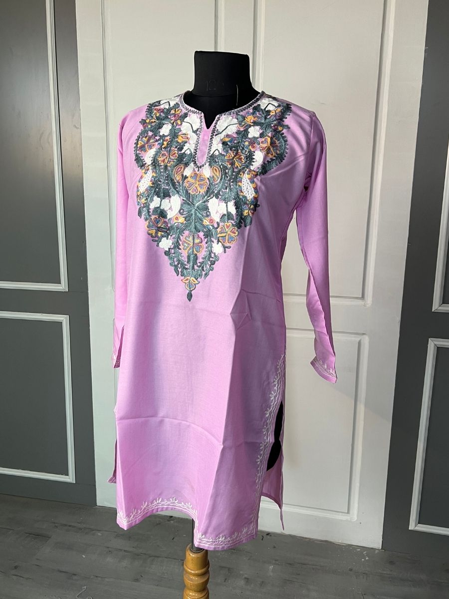 Noor : Aari embroidery summer kurti | Pink