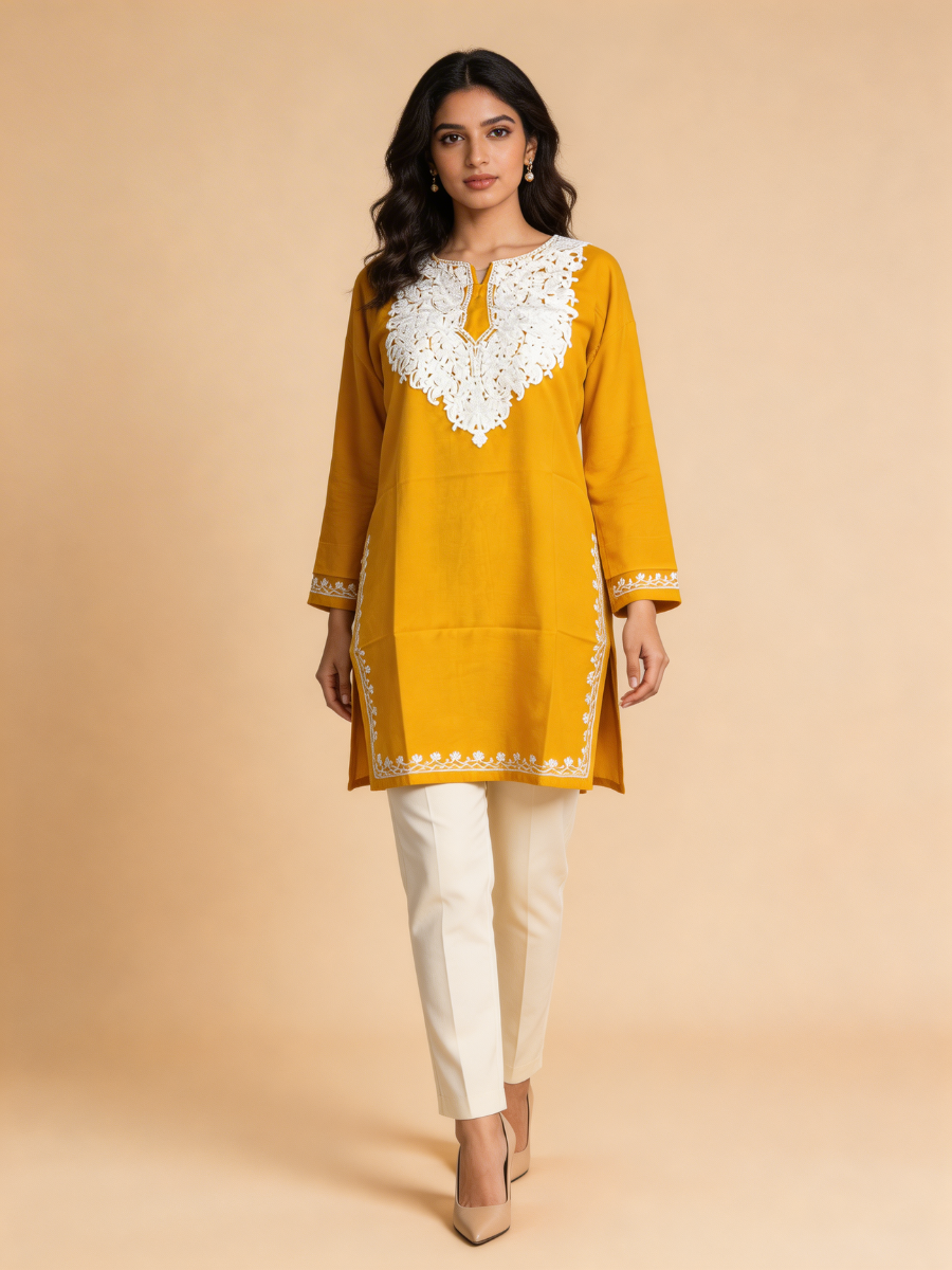 Noor : Aari embroidery summer kurti | Gold