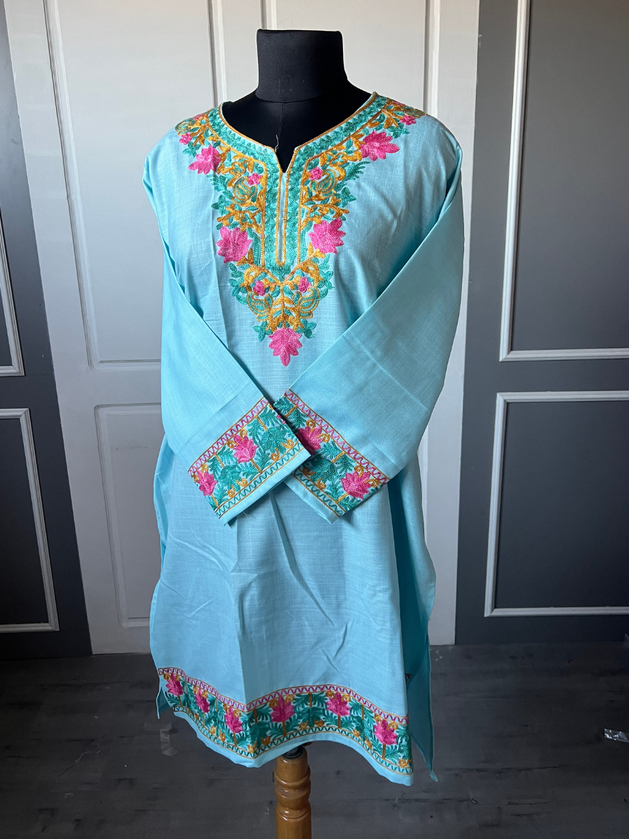 Kashmir Aari cotton Co-Ord Set | Light Turquoise