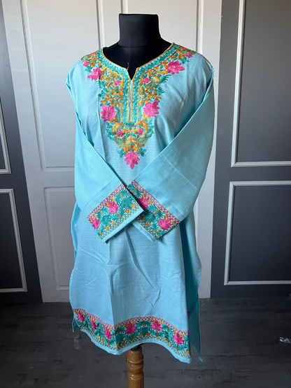 Kashmir Aari cotton Co-Ord Set | Light Turquoise