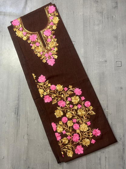 Gul Kashmiri Aari 2 Piece Unstitched Suit  |  Dark Red