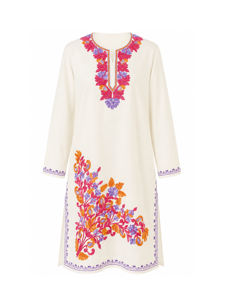 Noor : Aari embroidery summer kurti | Light Gray