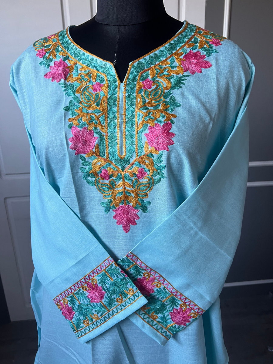 Kashmir Aari cotton Co-Ord Set | Light Turquoise