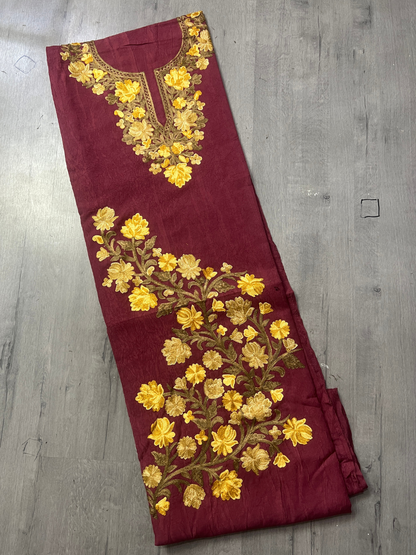 Gul Kashmiri Aari 2 Piece Unstitched Suit  |  Dark Red