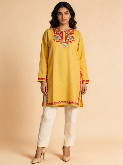 Noor : Aari embroidery summer kurti |Light Yellow