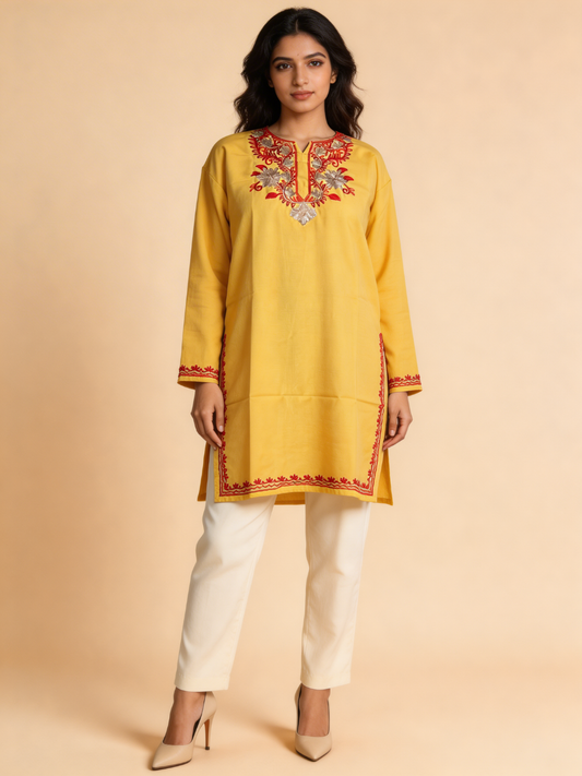Noor : Aari embroidery summer kurti |Light Yellow