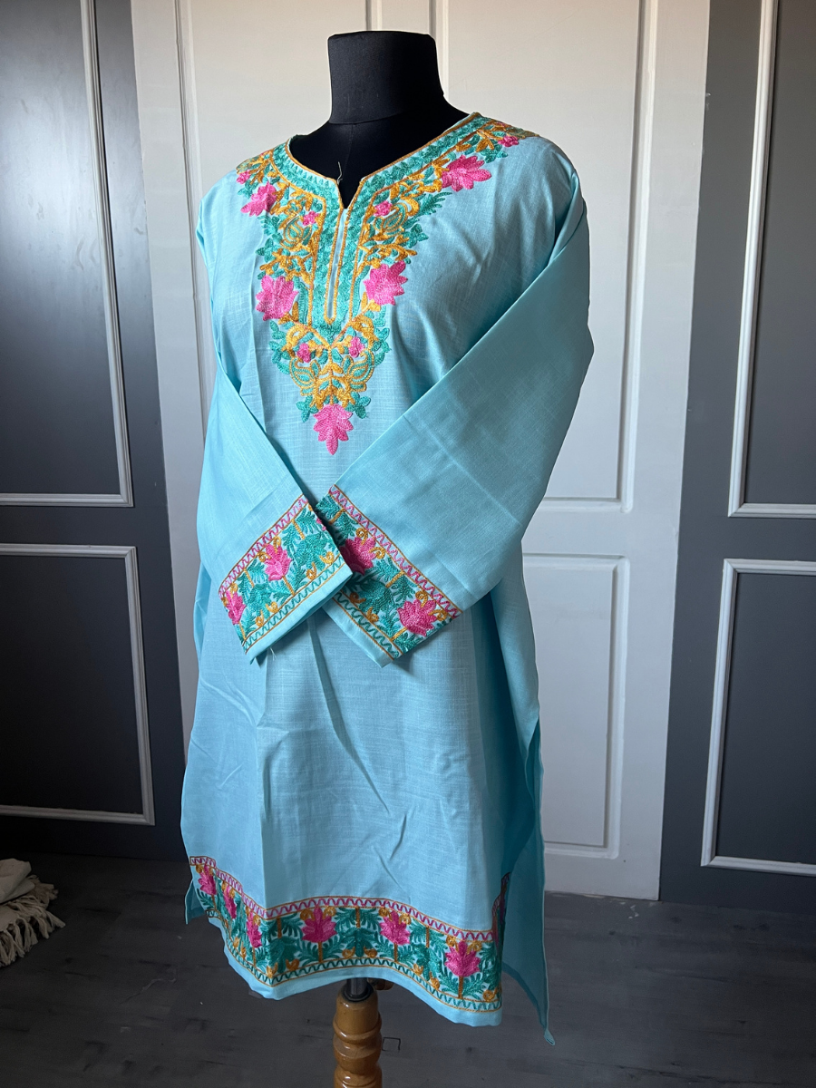 Kashmir Aari cotton Co-Ord Set | Light Turquoise