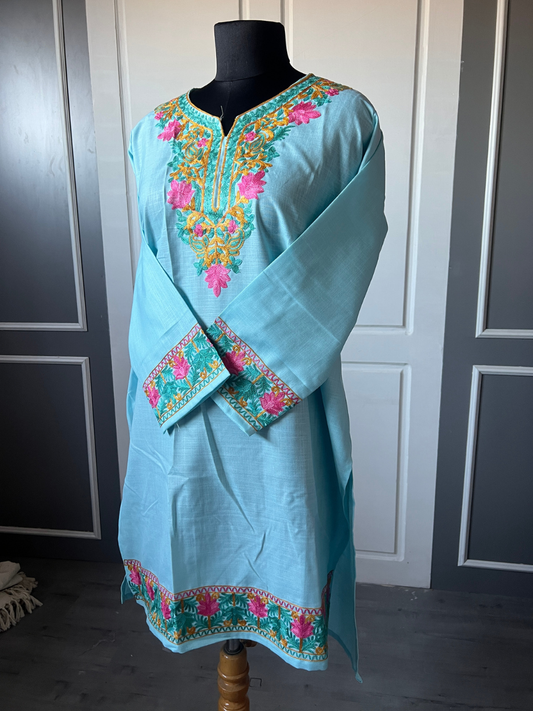 Kashmir Aari cotton Co-Ord Set | Light Turquoise