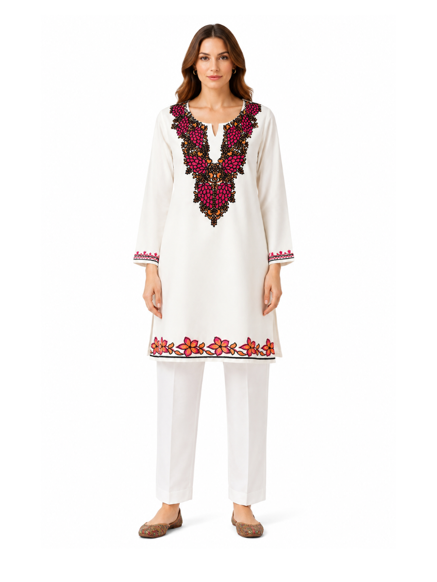 Noor : Aari embroidery summer kurti | Light Gray