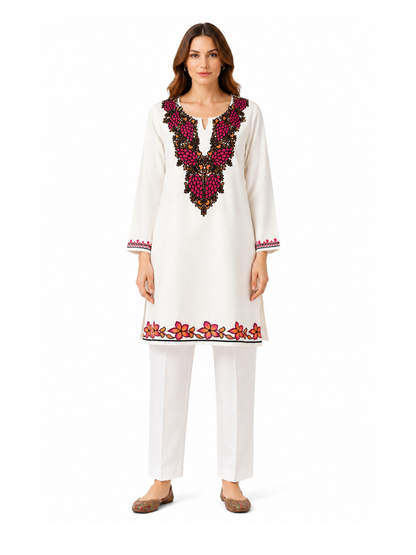 Noor : Aari embroidery summer kurti | Light Gray