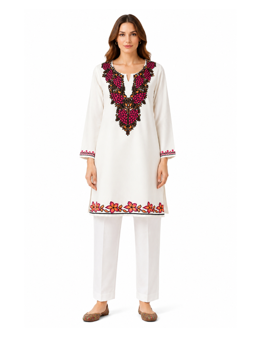 Noor : Aari embroidery summer kurti | Light Gray