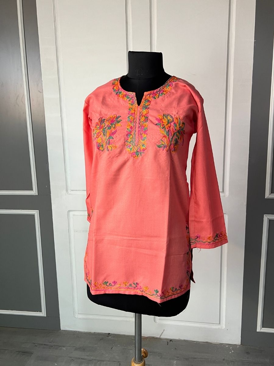Noor : Aari embroidery summer kurti | Rose Pink