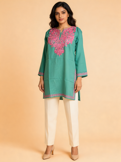Noor : Aari embroidery summer kurti |Mint Teal