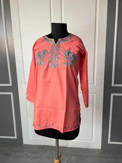 Noor : Aari embroidery summer kurti | Rose Pink