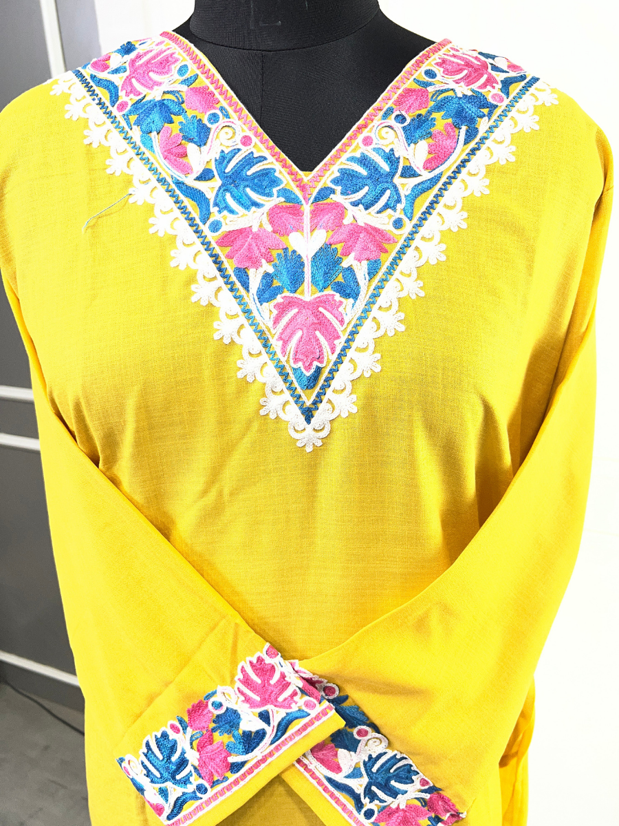 Noor : Aari embroidery summer Co-Ord Set | Gold