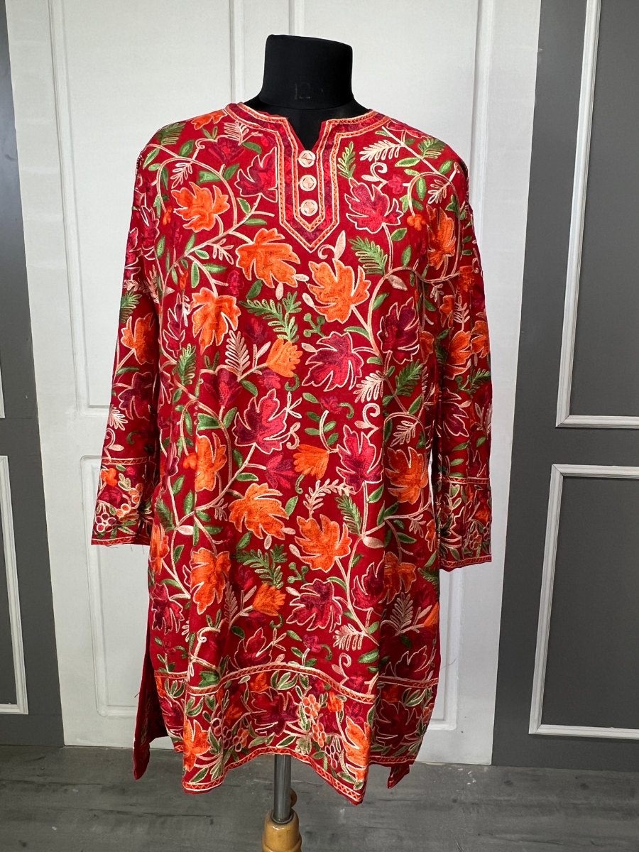 Noor : chinar embroidery summer kurti | Light Gray