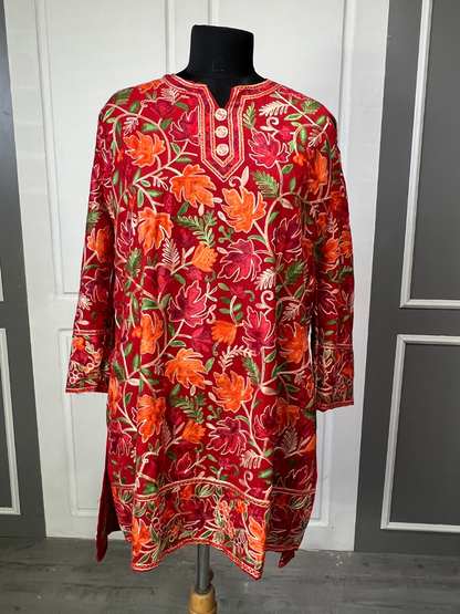 Noor : chinar embroidery summer kurti | Light Gray