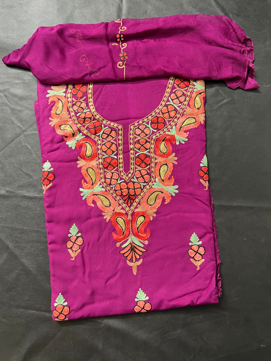 Kashmiri Botti Tilla 3 Piece Unstitched Suites | Pink
