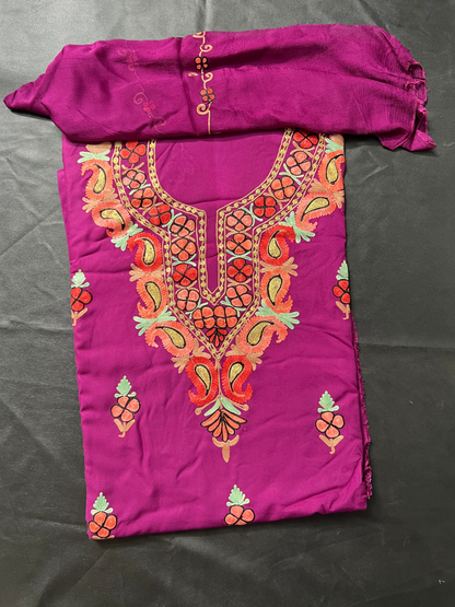 Kashmiri Botti Tilla 3 Piece Unstitched Suites | Pink