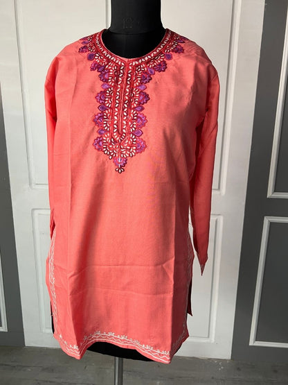 Noor : Aari embroidery summer kurti | Rose Pink