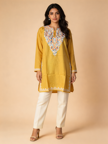 Noor : Aari embroidery summer kurti | Light Yellow