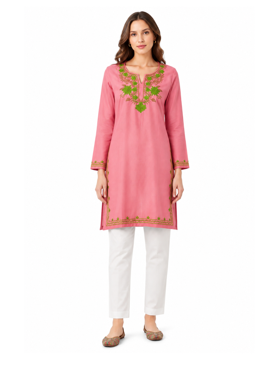 Noor : Aari embroidery summer kurti | Pink