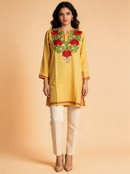 Noor : Aari embroidery summer kurti | Light Yellow
