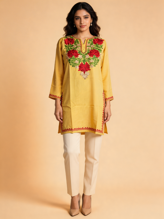 Noor : Aari embroidery summer kurti | Light Yellow