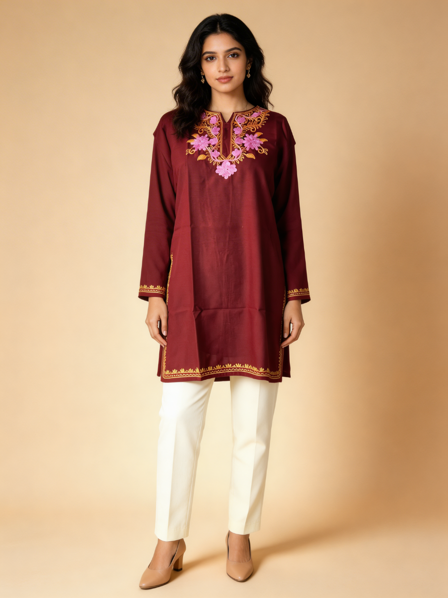 Noor : Aari embroidery summer kurti | Plum