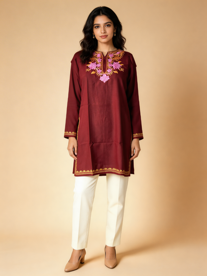 Noor : Aari embroidery summer kurti | Plum