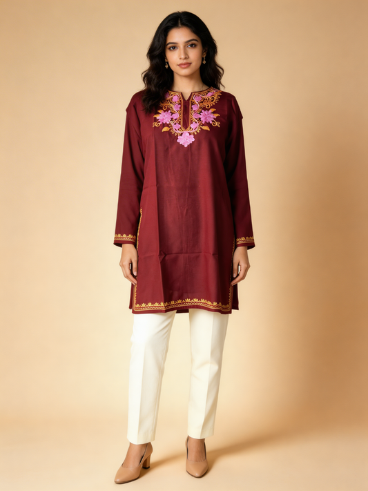 Noor : Aari embroidery summer kurti | Plum