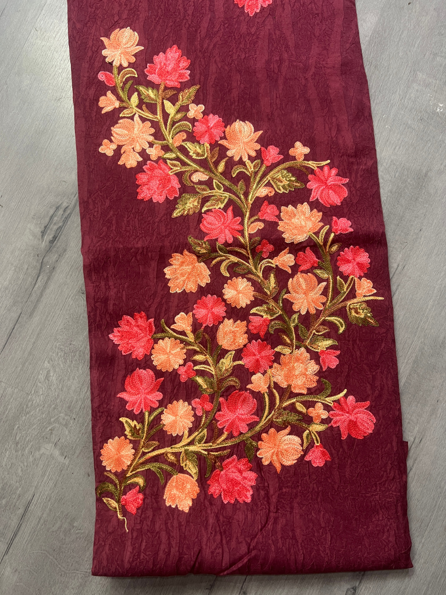 Gul Kashmiri Aari 2 Piece Unstitched Suit  |  Dark Red