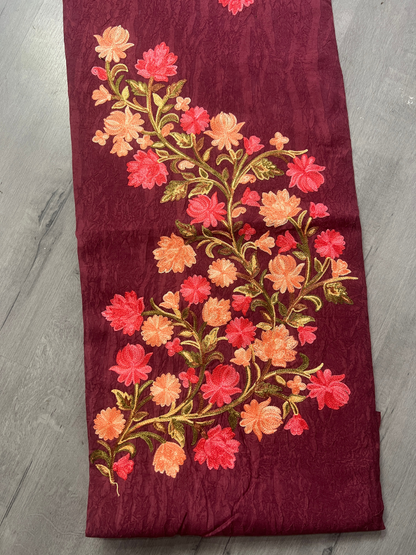 Gul Kashmiri Aari 2 Piece Unstitched Suit  |  Dark Red