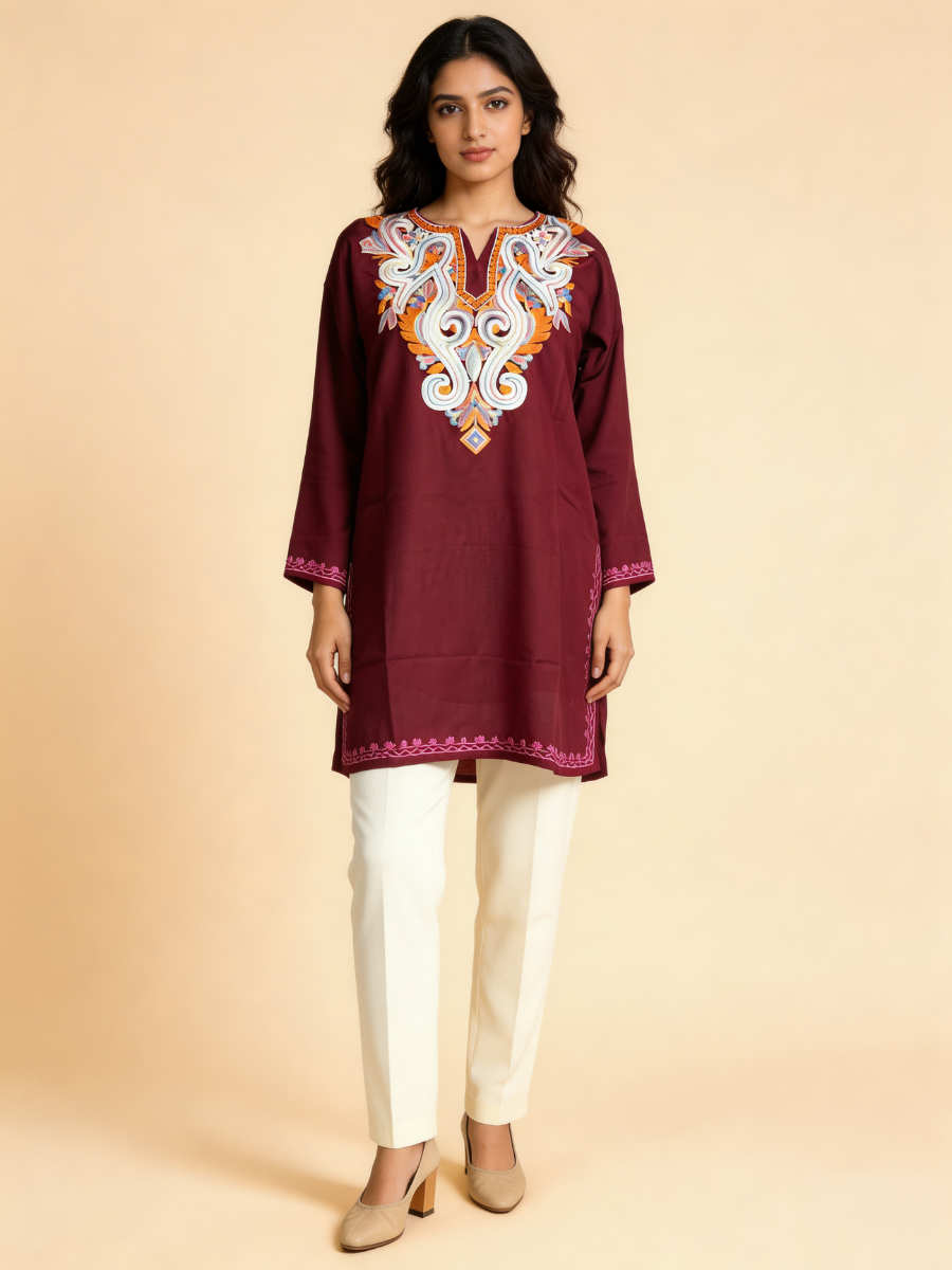 Noor : Aari embroidery summer kurti | Plum