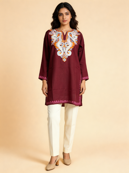 Noor : Aari embroidery summer kurti | Plum