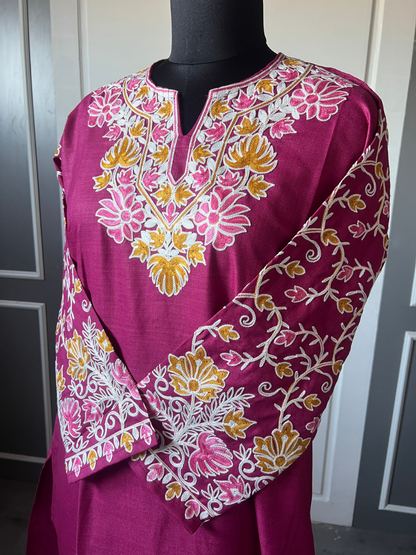 Kashmir Aari cotton Co-Ord Set | Plum