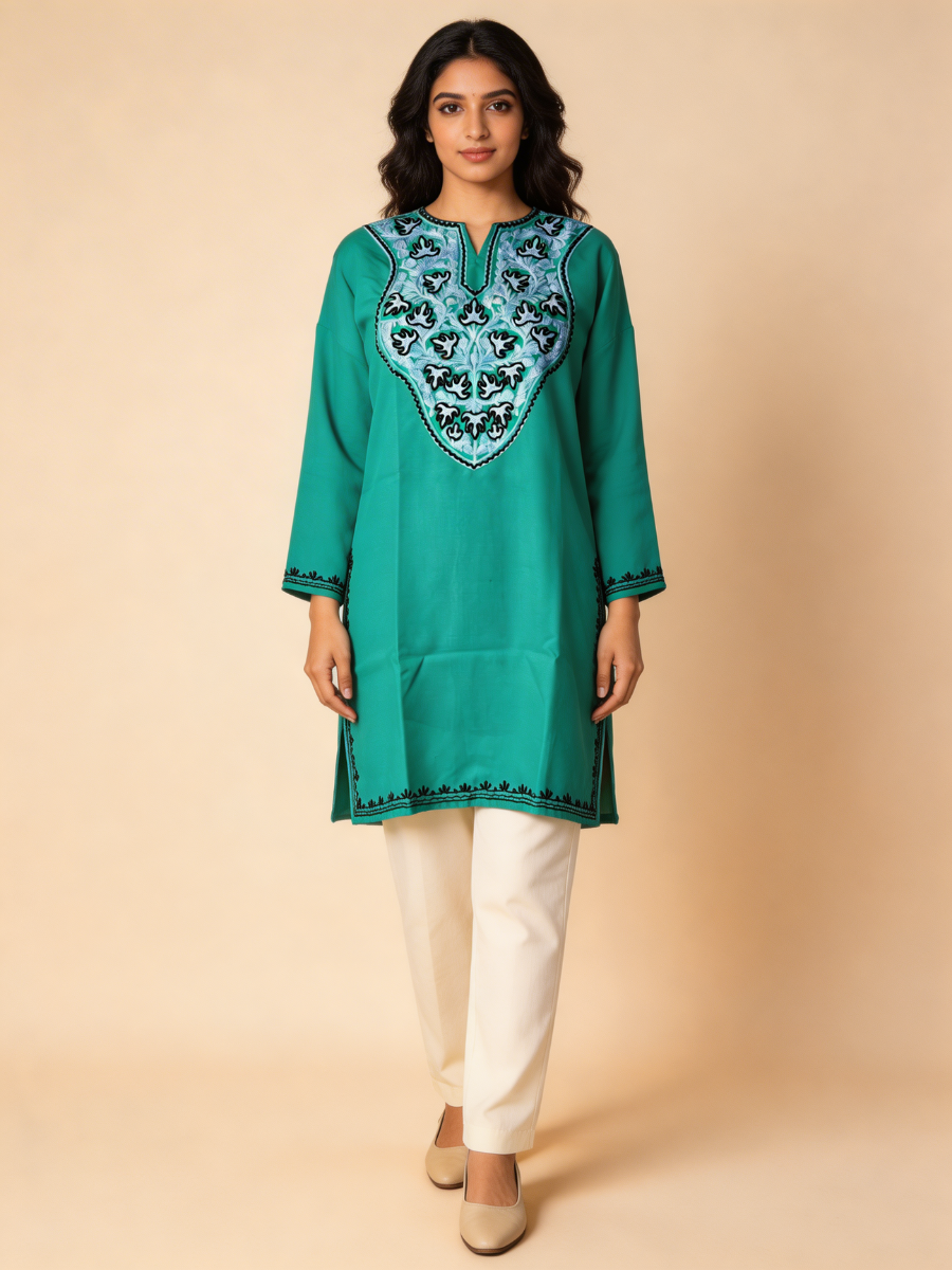 Noor : Aari embroidery summer kurti | Dark Teal