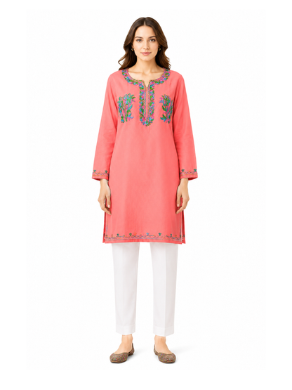 Noor : Aari embroidery summer kurti | Pink