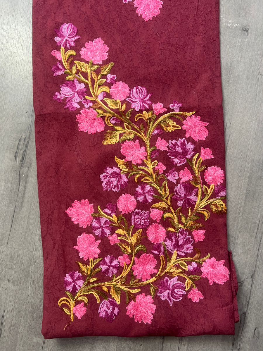 Gul Kashmiri Aari 2 Piece Unstitched Suit  |  Dark Red
