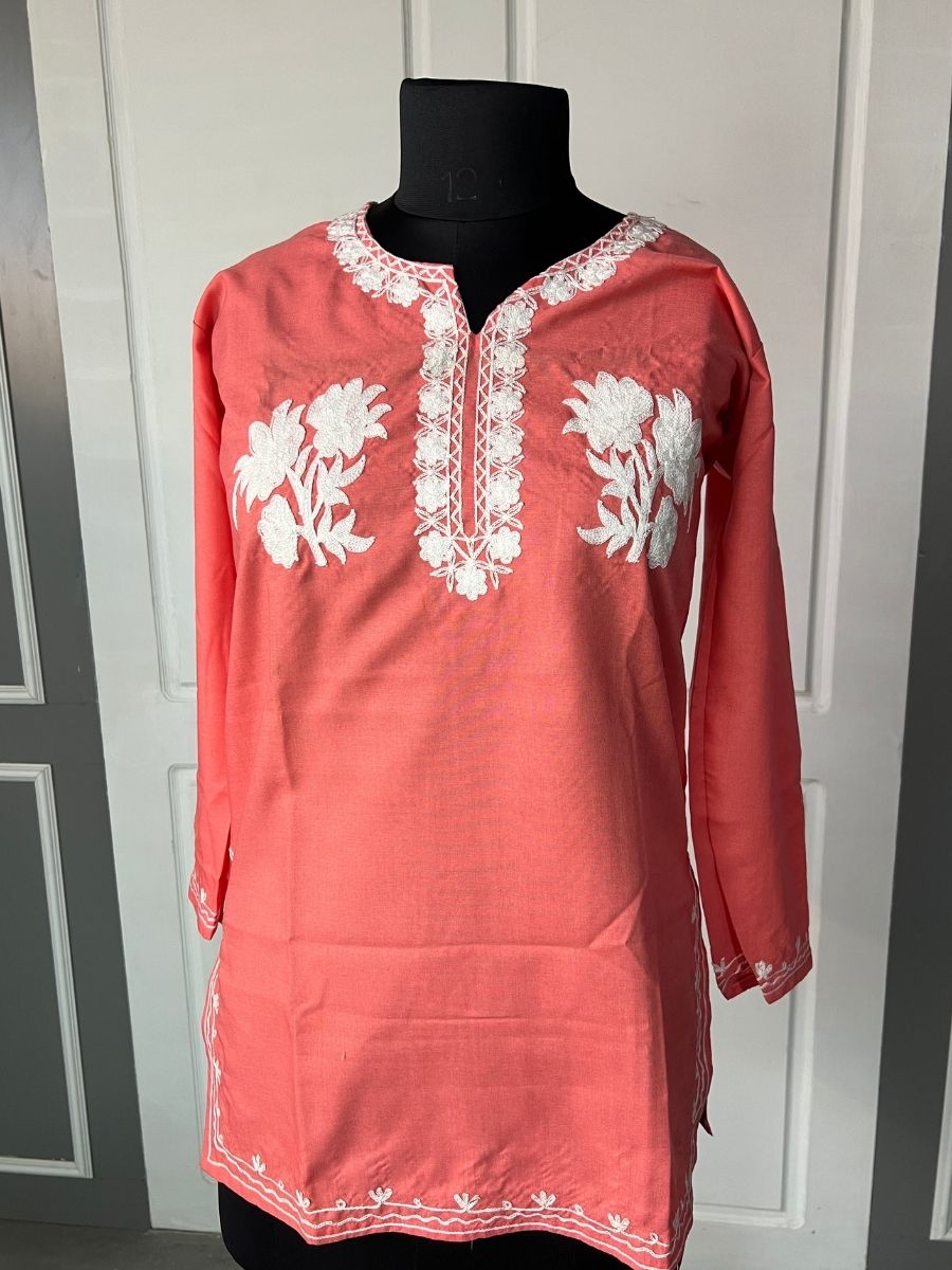 Noor : Aari embroidery summer kurti | Rose Pink
