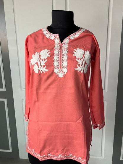 Noor : Aari embroidery summer kurti | Rose Pink