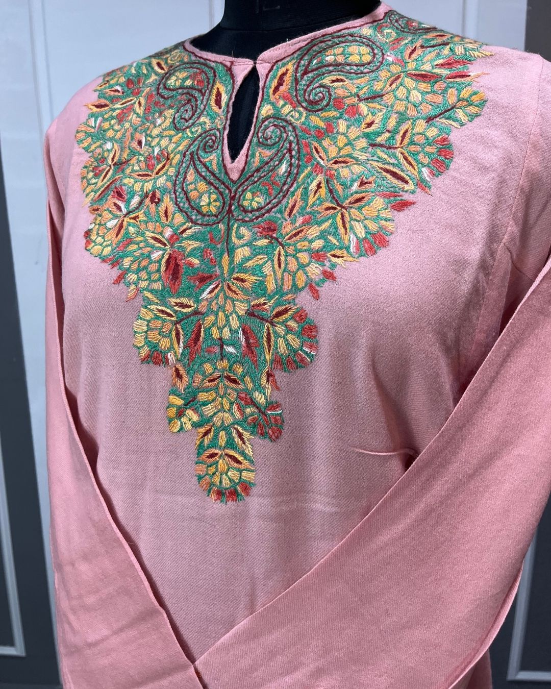 Meeras: Hand-Embroidered Raffel Phiran | Soft Peach