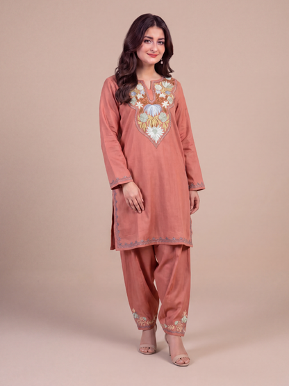 Kashmir Aari cotton Co-Ord Set | Rose Pink