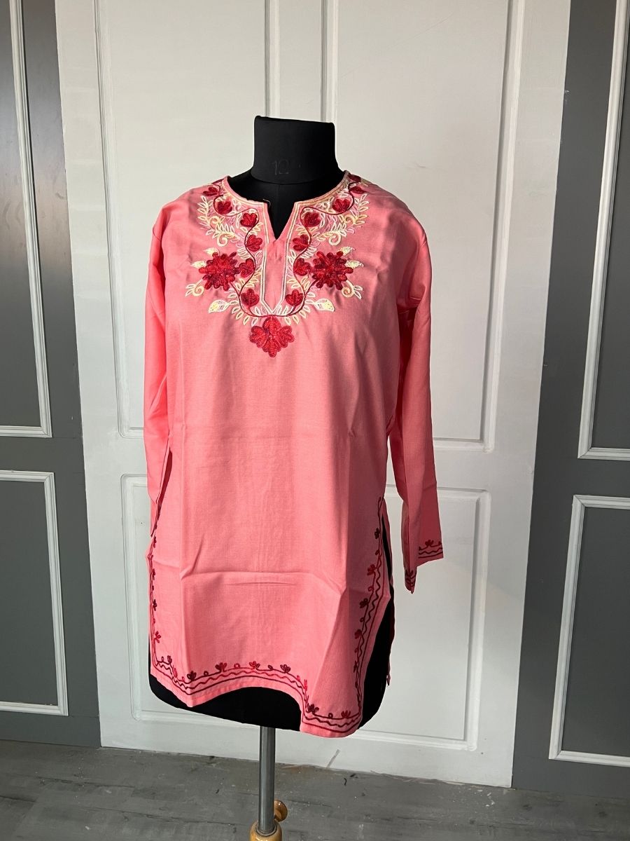 Noor : Aari embroidery summer kurti | Rose Pink