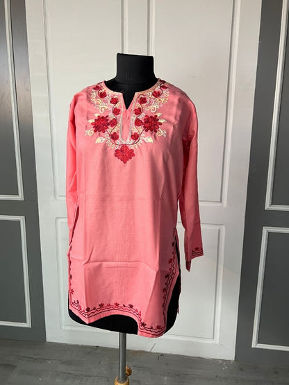 Noor : Aari embroidery summer kurti | Rose Pink
