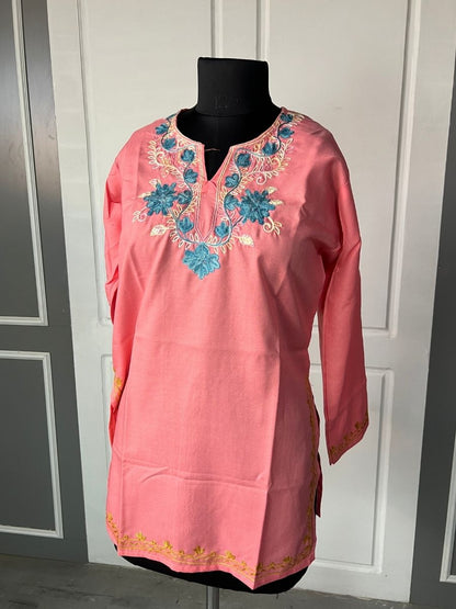 Noor : Aari embroidery summer kurti | Rose Pink