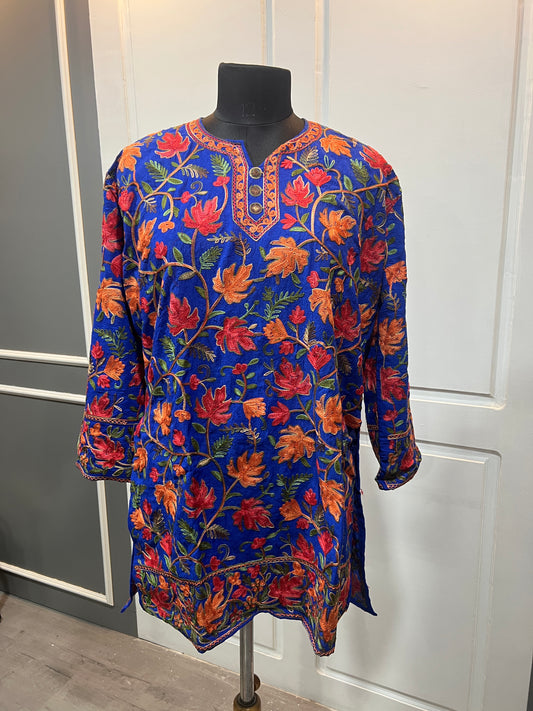 Noor : chinar embroidery summer kurti | navy blue