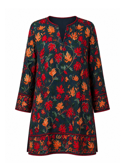 Noor : chinar embroidery summer kurti |  Charcoal Black Georgette