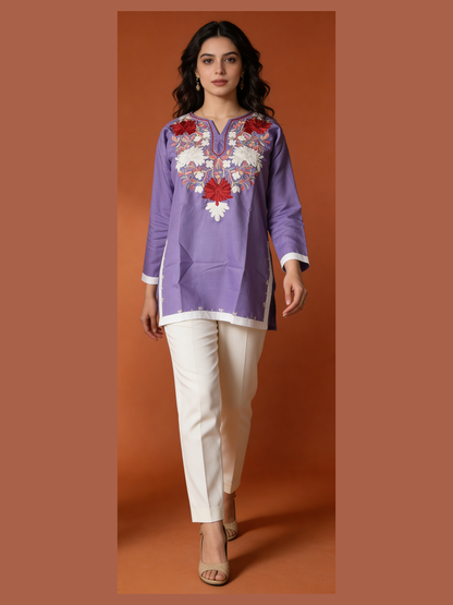 Noor : Aari embroidery summer kurti | Lavender